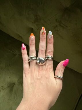 Silver Stacked Adjustable Ring Set with Chunky Dome Ring